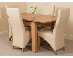 Thats Furniture Richmond 140-220cm Oak Extending Dining Table & 4 Lola Leather Chairs in Cream - thumbnail 3