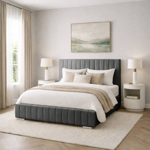 Desire Deco Plush Velvet Platinum Upholstered Bed Frame, All Sizes in Grey - Size: Super King - image 1