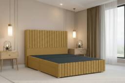 "Nexus Mattresses Ltd Verona Plush Divan Bed Base No Drawers - 12"" Footboard & 54"" Headboard in Mustard - Size: Single"