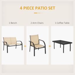 OUTSUNNY 4pcs Patio Furniture Set Garden Sofa Glass Top Coffee Table in Beige - thumbnail 4