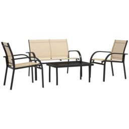 OUTSUNNY 4pcs Patio Furniture Set Garden Sofa Glass Top Coffee Table in Beige - thumbnail 2