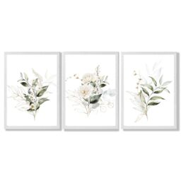 ARTZE White & Green Floral Bouquets Set of 3 Wall Art Prints with White Frame. Size: A3 in Dark Olive - Size: A4 - thumbnail 2