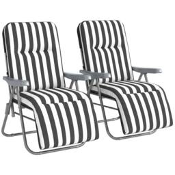 OUTSUNNY Set of 2 Adjustable Sun Lounger Recliner Reclining Seat in Grey - Size: 120 - thumbnail 2