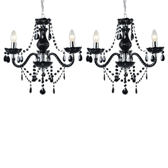 First Choice Lighting Set of 2 Black & Chrome Marie Therese Style 3 x 40W Chandelier - image 1