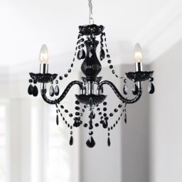 First Choice Lighting Set of 2 Black & Chrome Marie Therese Style 3 x 40W Chandelier - thumbnail 3