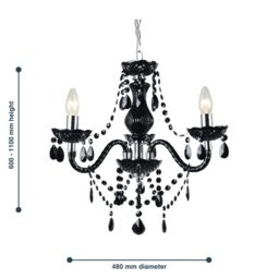 First Choice Lighting Set of 2 Black & Chrome Marie Therese Style 3 x 40W Chandelier - thumbnail 6