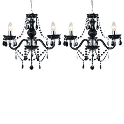 First Choice Lighting Set of 2 Black & Chrome Marie Therese Style 3 x 40W Chandelier