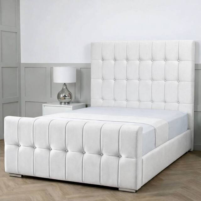 Living Comfort Bedz Belmont Plush Velvet Upholstered Bed Slatted Base - 48 Inch Headboard in White - Size: Single - image 1