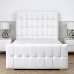 Living Comfort Bedz Belmont Plush Velvet Upholstered Bed Slatted Base - 48 Inch Headboard in White - Size: Single - thumbnail 2