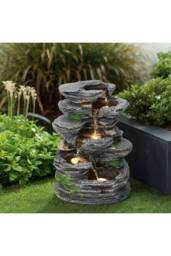 H&O Direct 48.5cm H Outdoor Rockery Solar-Powered Water Fountain Decor in Natural - thumbnail 1