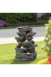 H&O Direct 48.5cm H Outdoor Rockery Solar-Powered Water Fountain Decor in Natural - thumbnail 2