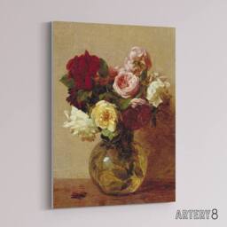 "Artery8 Rose Bouquet in Glass Vase Still Life Latour Canvas Wall Art - Size: W18"" x H24""" - thumbnail 2