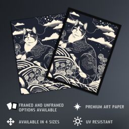 Artery8 Abstract Zen Black & White Cat in Flowers Magic Framed Art Print - Size: A4 - thumbnail 2