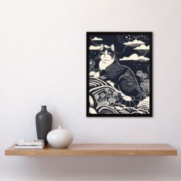 Artery8 Abstract Zen Black & White Cat in Flowers Magic Framed Art Print - Size: A4 - thumbnail 4