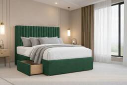 "Nexus Mattresses Ltd Amalfi Plush Divan Bed Base 2 Drawers Foot-End - 26"" Headboard in Emerald - Size: Small Double" - thumbnail 1
