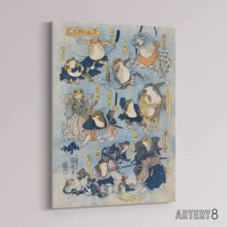 "Artery8 Kabuki Famous Heroes Played by Frogs Kuniyoshi Canvas Wall Art in Blue - Size: W18"" x H24""" - thumbnail 2