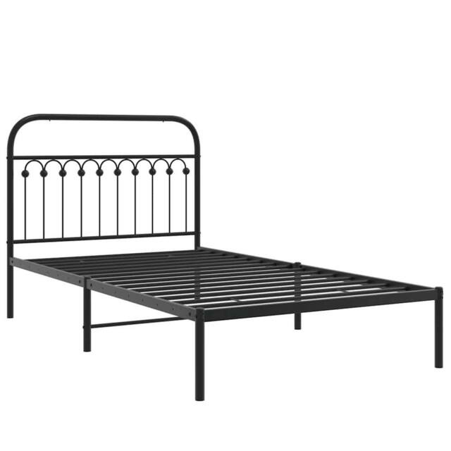 Berkfield Home Metal Bed Frame without Mattress with Headboard Black 107x203cm - Size: 107x203 cm - image 1