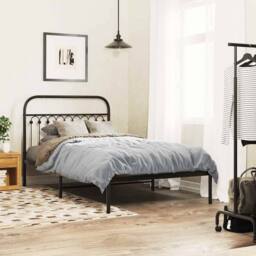 Berkfield Home Metal Bed Frame without Mattress with Headboard Black 107x203cm - Size: 107x203 cm - thumbnail 2