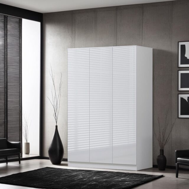 FWStyle 3 Door White Gloss Triple Wardrobe Push Open Soft Closing - image 1