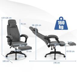 Costway Reclining Office Executive Chair Chenille Fabric Upholstered Chair in Grey - thumbnail 2