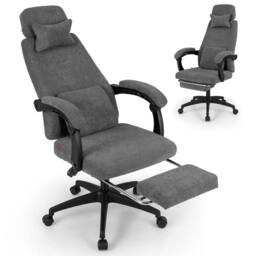 Costway Reclining Office Executive Chair Chenille Fabric Upholstered Chair in Grey - thumbnail 3