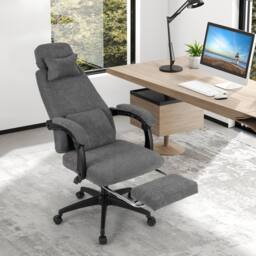 Costway Reclining Office Executive Chair Chenille Fabric Upholstered Chair in Grey