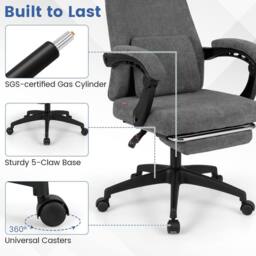 Costway Reclining Office Executive Chair Chenille Fabric Upholstered Chair in Grey - thumbnail 6