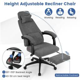 Costway Reclining Office Executive Chair Chenille Fabric Upholstered Chair in Grey - thumbnail 9