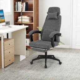 Costway Reclining Office Executive Chair Chenille Fabric Upholstered Chair in Grey - thumbnail 8