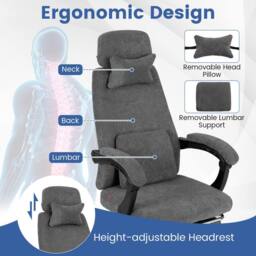 Costway Reclining Office Executive Chair Chenille Fabric Upholstered Chair in Grey - thumbnail 5