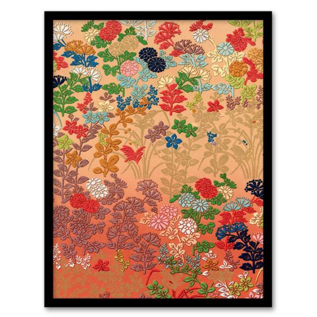 Artery8 G A Audsley Framed Wall Art Print Vintage Floral Japan Fan Pattern in Pink - Size: A4 - image 1