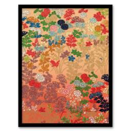 Artery8 G A Audsley Framed Wall Art Print Vintage Floral Japan Fan Pattern in Pink - Size: A4 - thumbnail 1