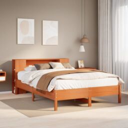 Berkfield Home Bookcase Bed without Mattress Wax Brown 135x190 cm Double Solid Wood Pine - thumbnail 1