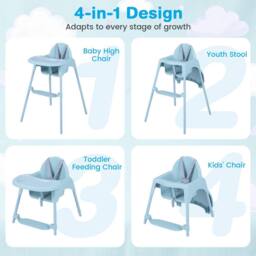CASART 4-in-1 Baby High Chair Convertible Highchair w/5-Point Safety Harness in Blue - thumbnail 5
