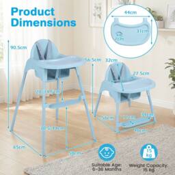 CASART 4-in-1 Baby High Chair Convertible Highchair w/5-Point Safety Harness in Blue - thumbnail 6