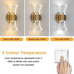 Goeco LED Wall Light, Creative Decoration Wall Lamp, 3 Colour Temperatures in Gold - thumbnail 2