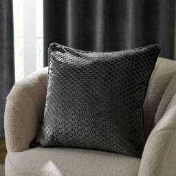Paoletti Neptune Velvet Cushion in Charcoal - Size: 50 cm x 50 cm