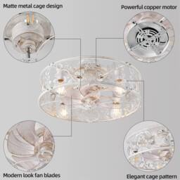 "NIVOR 20"" Caged Ceiling Fan With Light Bladeless Fandelier With Remote APP in White" - thumbnail 9