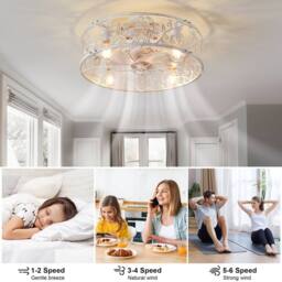 "NIVOR 20"" Caged Ceiling Fan With Light Bladeless Fandelier With Remote APP in White" - thumbnail 5