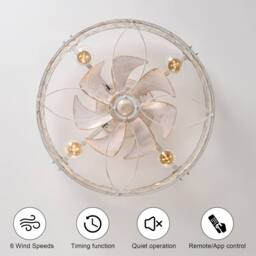 "NIVOR 20"" Caged Ceiling Fan With Light Bladeless Fandelier With Remote APP in White" - thumbnail 4