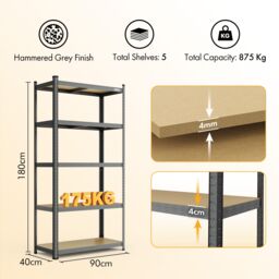 VonHaus 5 Tier Garage Shelving Unit in Dark Grey - thumbnail 9