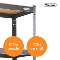 VonHaus 875kg 5 Tier Capacity Garage Shelves in Dark Grey - thumbnail 3