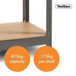 VonHaus 875kg 5 Tier Capacity Garage Shelves in Dark Grey - thumbnail 5