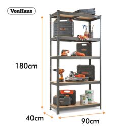 VonHaus 875kg 5 Tier Capacity Garage Shelves in Dark Grey - thumbnail 2