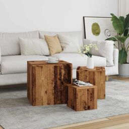 Berkfield Home Side Tables 3 pcs Old Wood Engineered Wood in Brown - thumbnail 3