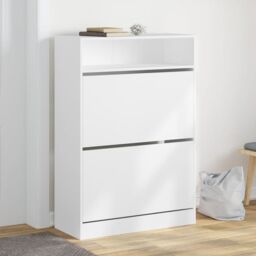 Berkfield Home Shoe Cabinet with 2 Flip-Drawers White 80x34x116 cm - Size: 80 x 34 x 116 cm - thumbnail 1