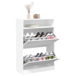 Berkfield Home Shoe Cabinet with 2 Flip-Drawers White 80x34x116 cm - Size: 80 x 34 x 116 cm - thumbnail 4