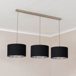 ValueLights Reni Metallic Drum Shade 3 Drop Bar Chrome Diner Ceiling Pendant Light in Black - thumbnail 3