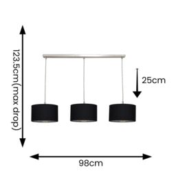 ValueLights Reni Metallic Drum Shade 3 Drop Bar Chrome Diner Ceiling Pendant Light in Black - thumbnail 8