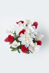 Homescapes Set of 2 Red & White Roses & Lilies Artificial Flowers in Grave Vases - thumbnail 5